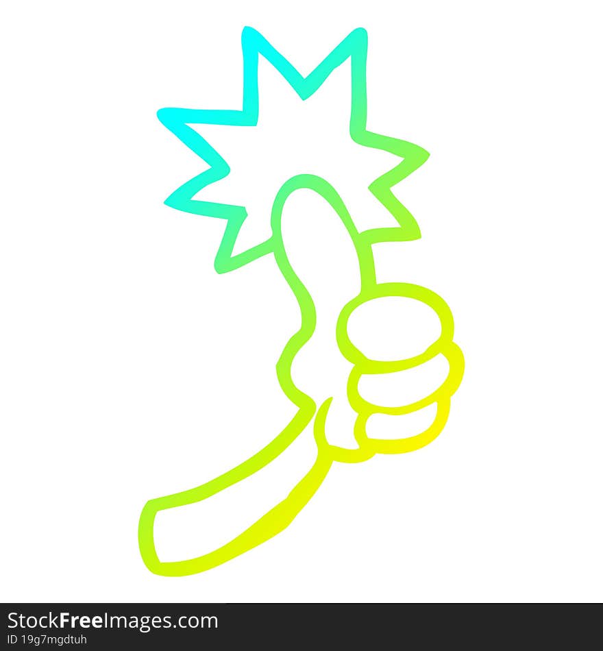 cold gradient line drawing of a cartoon thumbs up sign