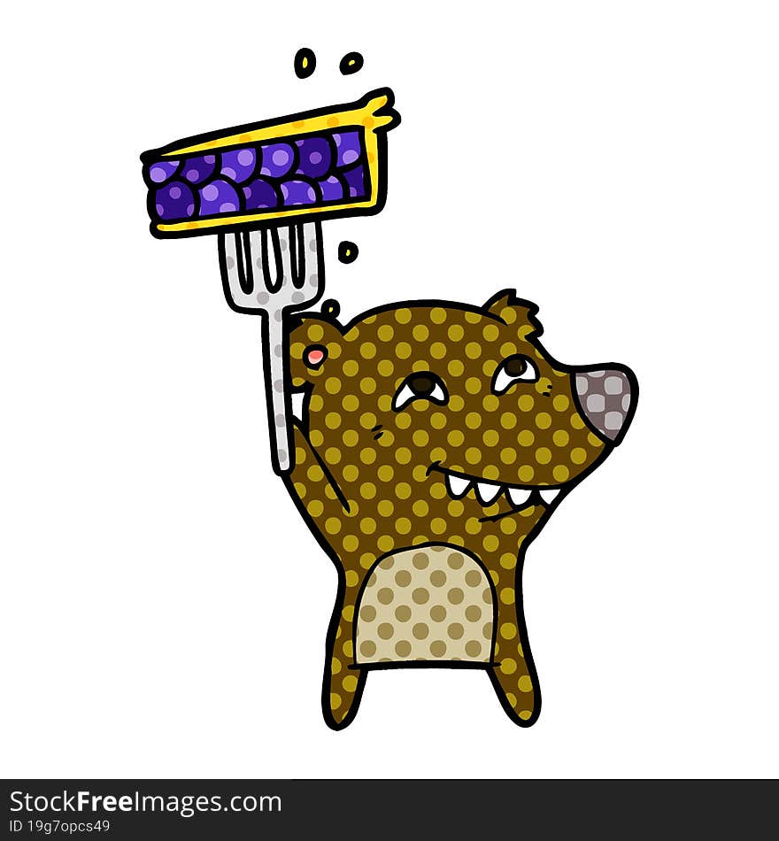 cartoon bear showing teeth with pie. cartoon bear showing teeth with pie