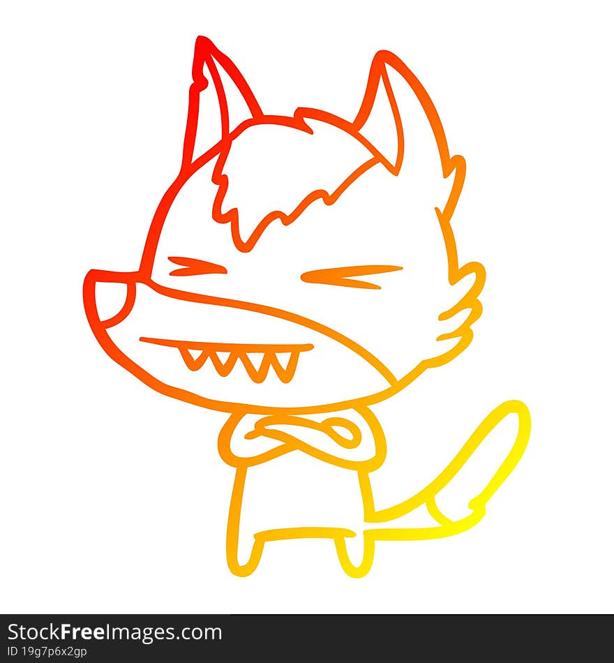 warm gradient line drawing angry wolf cartoon