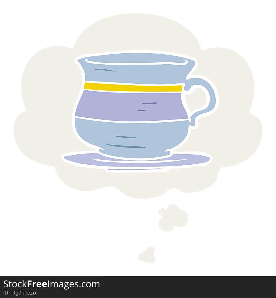 cartoon old tea cup and thought bubble in retro style