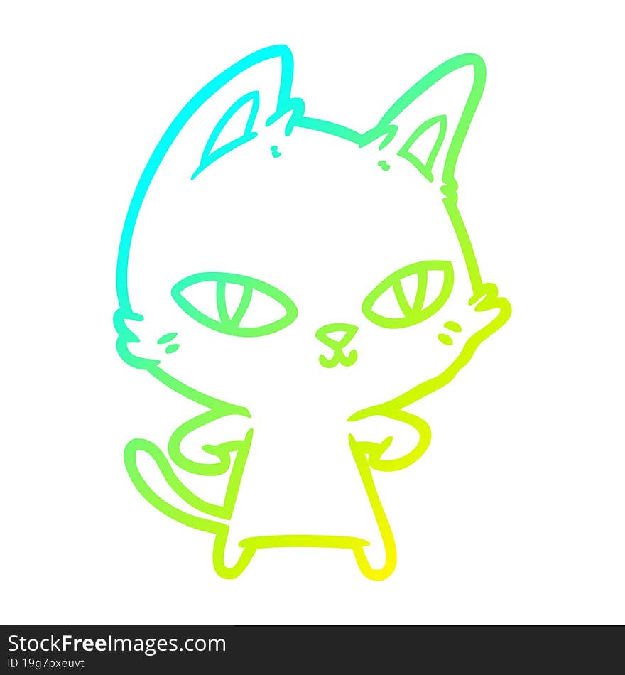 Cold Gradient Line Drawing Cartoon Cat Staring