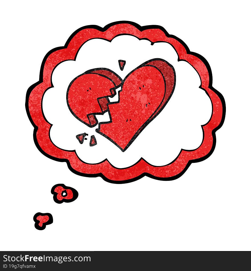 freehand drawn thought bubble textured cartoon broken heart