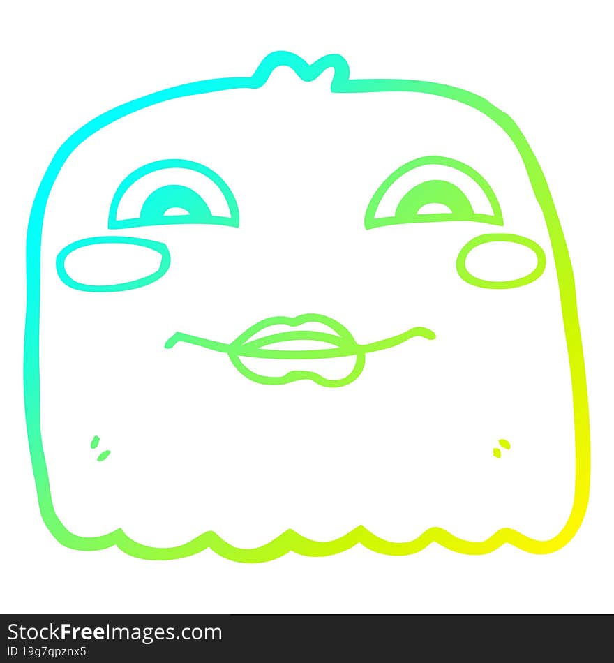 cold gradient line drawing of a cartoon ghost