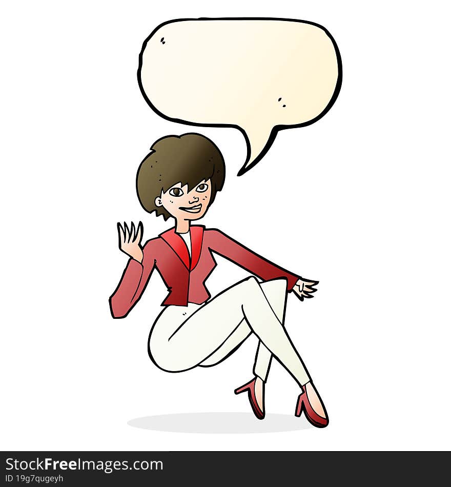 cartoon businesswoman sitting with speech bubble