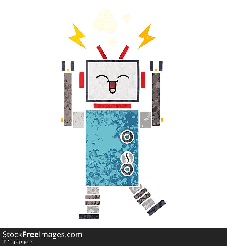 retro illustration style cartoon robot