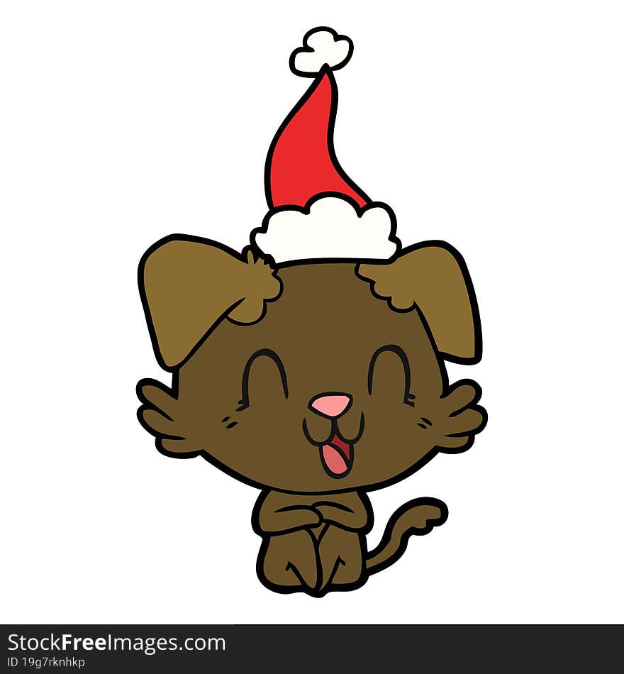 Laughing Line Drawing Of A Dog Wearing Santa Hat