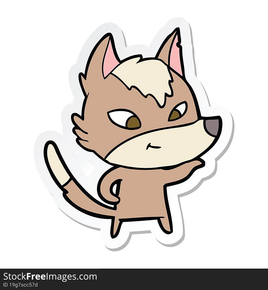 sticker of a friendly cartoon wolf