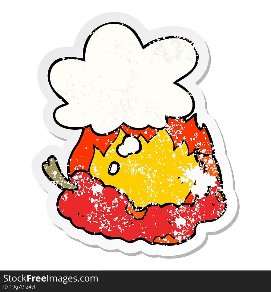 cartoon hot chili pepper and thought bubble as a distressed worn sticker