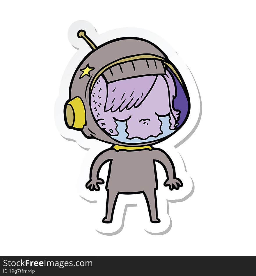 sticker of a cartoon crying astronaut girl