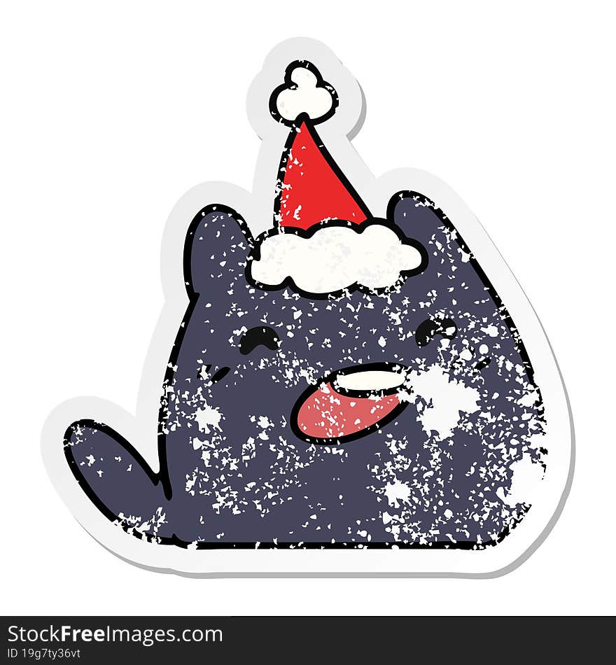 hand drawn christmas distressed sticker cartoon of kawaii cat