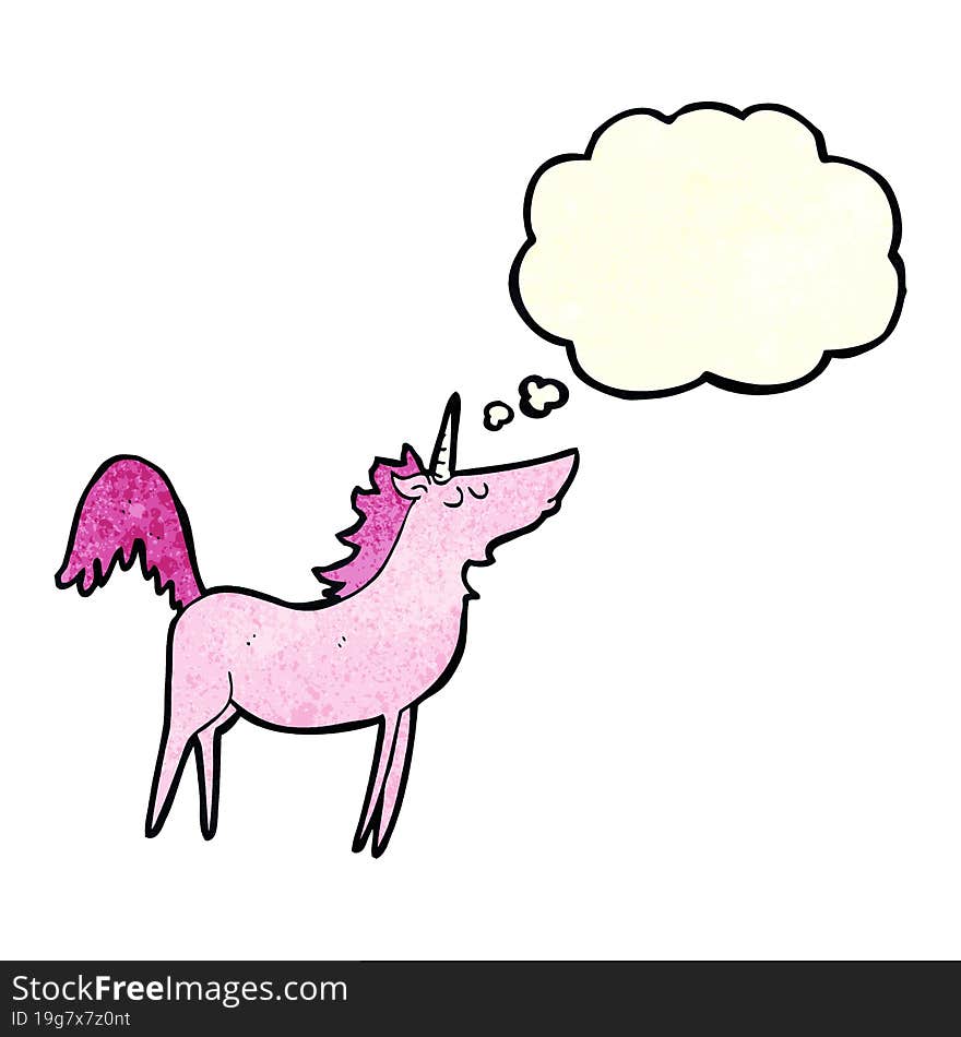 cartoon unicorn with thought bubble