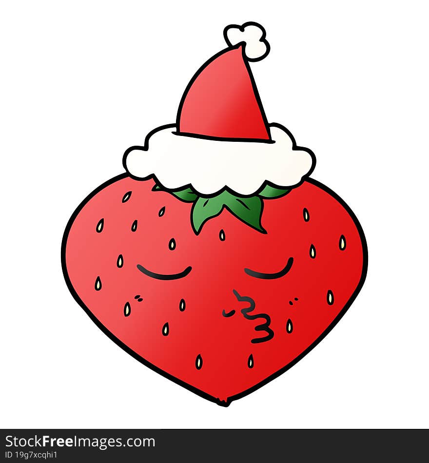 gradient cartoon of a strawberry wearing santa hat