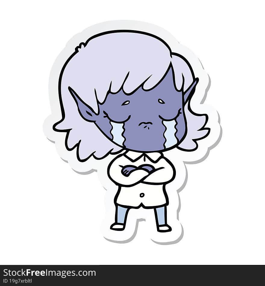 sticker of a cartoon crying elf girl