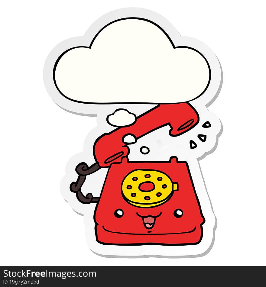 cute cartoon telephone and thought bubble as a printed sticker