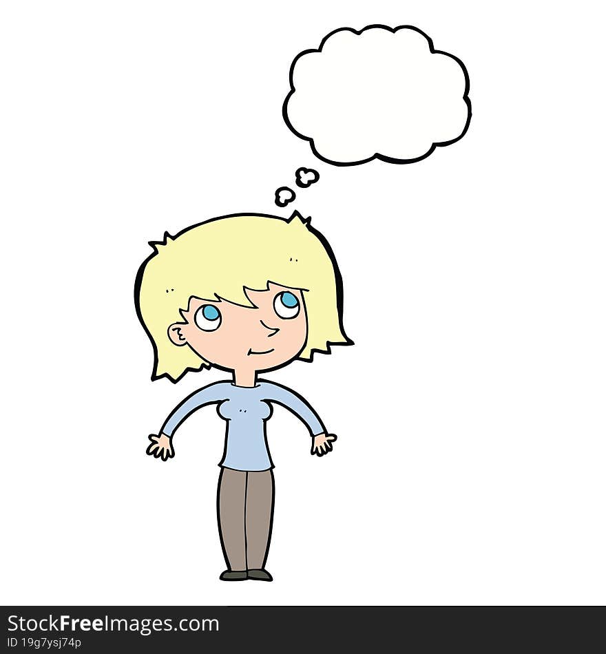 Cartoon Woman Shrugging With Thought Bubble