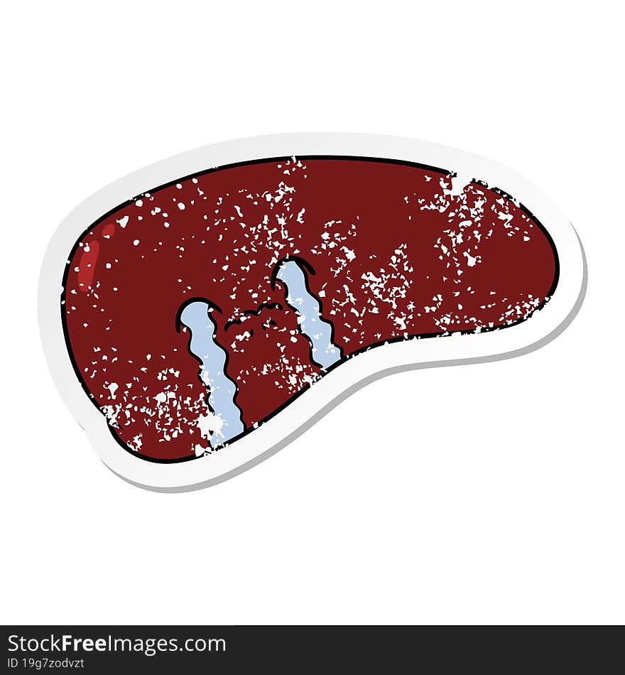 Distressed Sticker Of A Cartoon Liver Crying