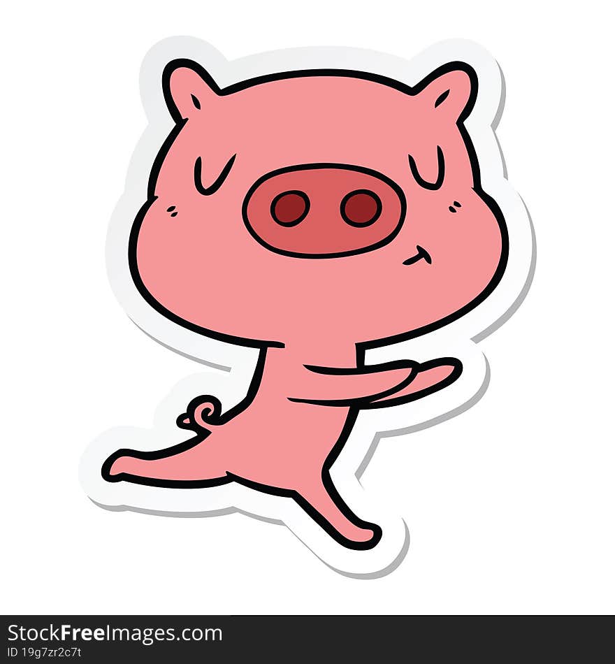 sticker of a cartoon content pig running