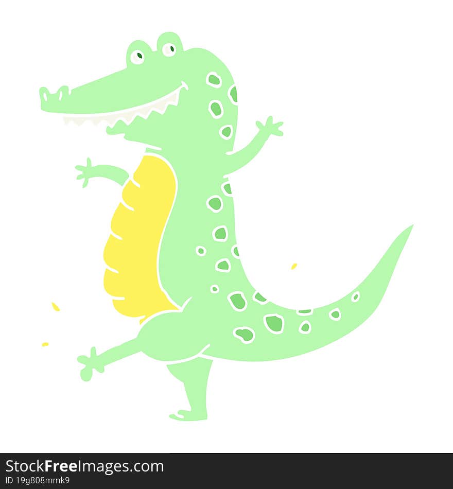 flat color illustration cartoon dancing crocodile