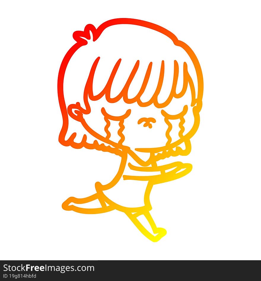 warm gradient line drawing of a cartoon woman crying