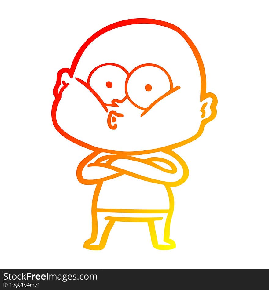 warm gradient line drawing of a cartoon bald man staring