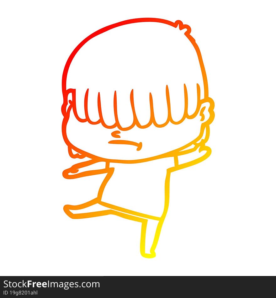 warm gradient line drawing of a cartoon boy with untidy hair