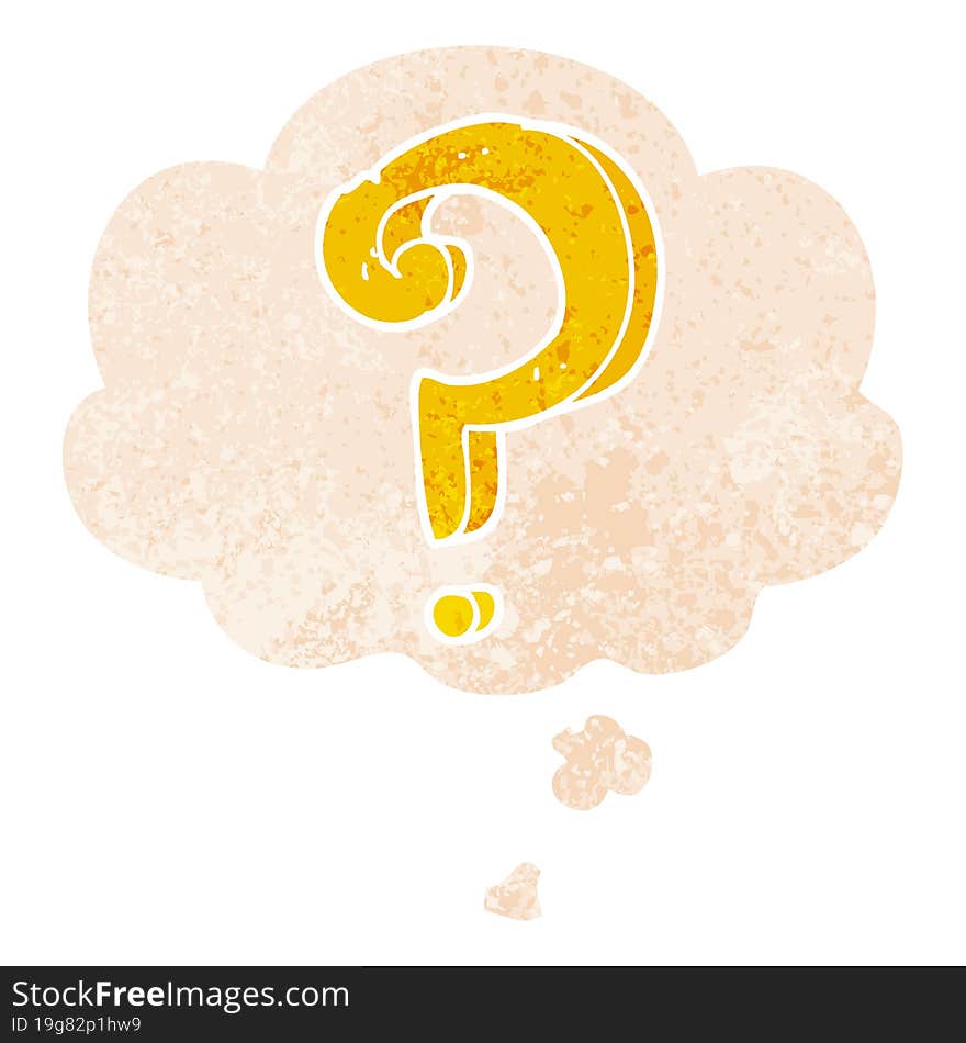 cartoon question mark and thought bubble in retro textured style