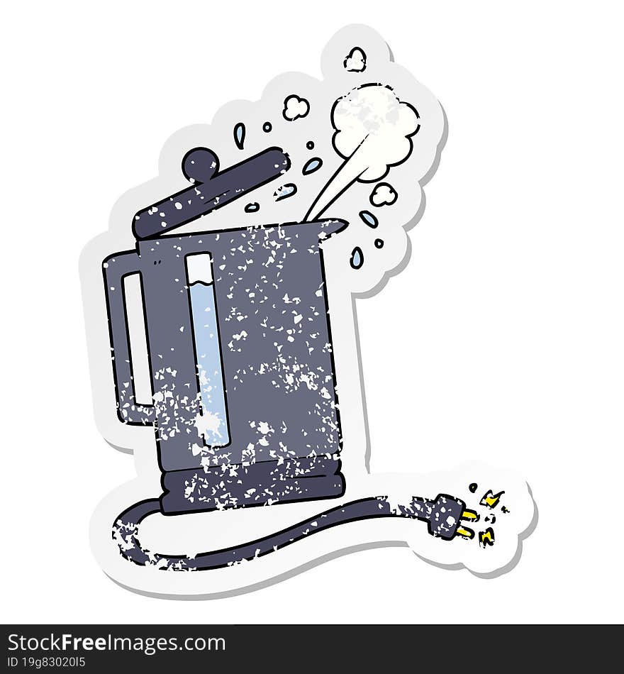 distressed sticker of a cartoon electric kettle boiling