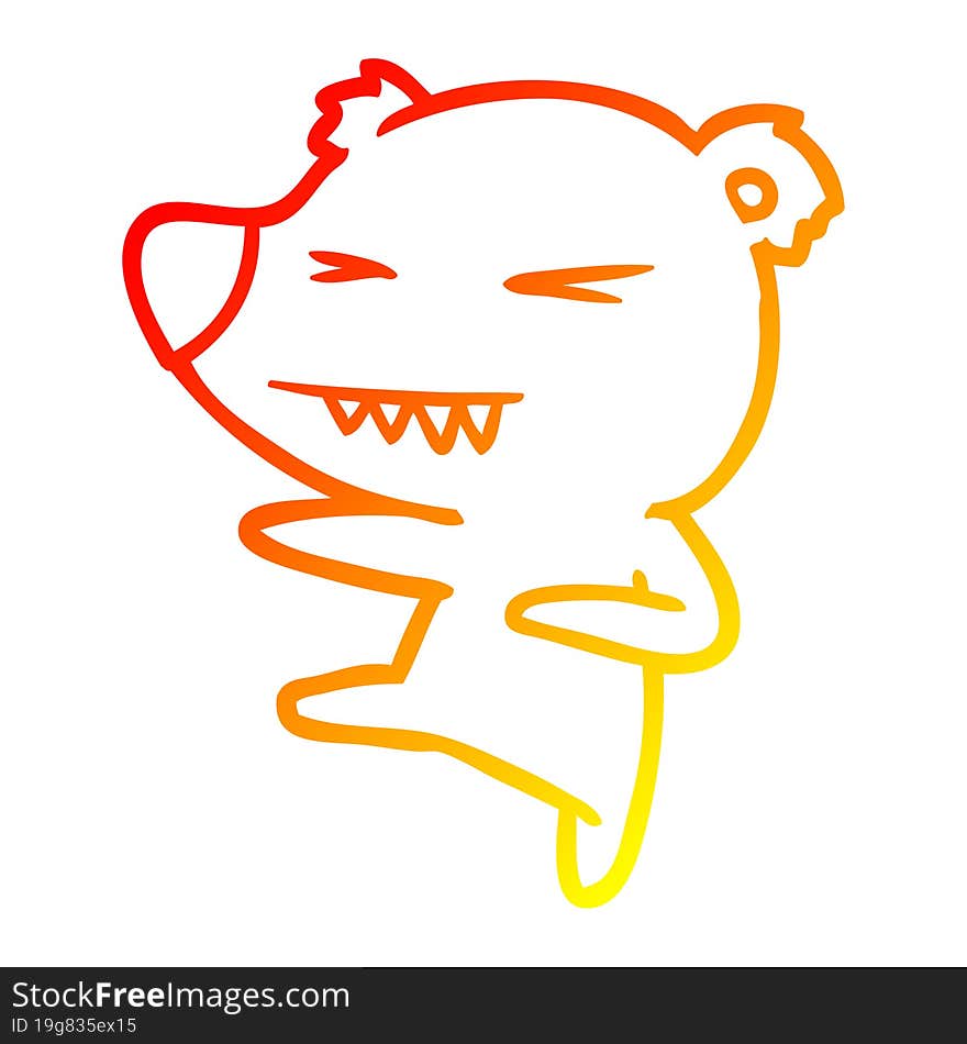 warm gradient line drawing kicking polar bear cartoon