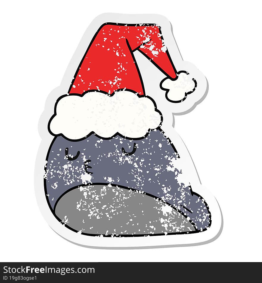 Christmas Distressed Sticker Cartoon Of Kawaii Slug