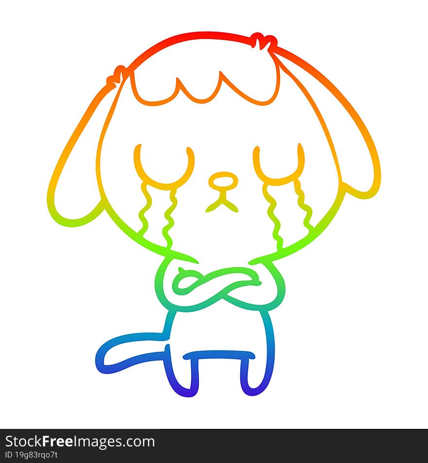 rainbow gradient line drawing cute cartoon dog crying