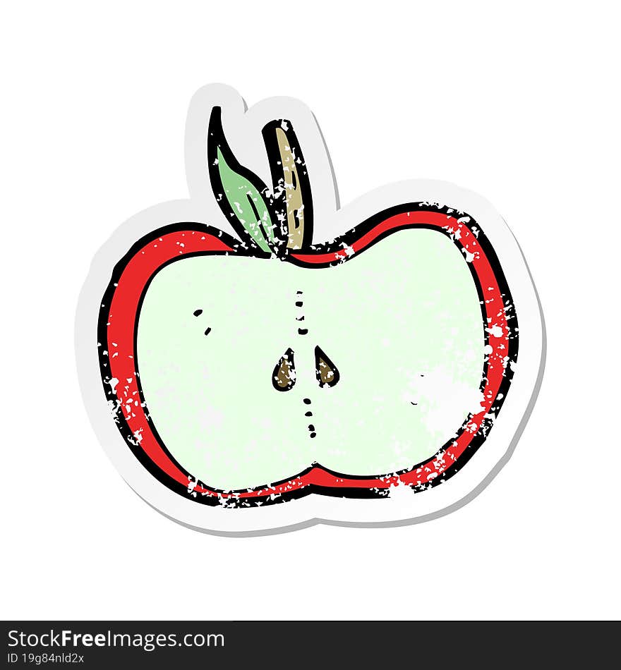 Retro Distressed Sticker Of A Cartoon Apple Half