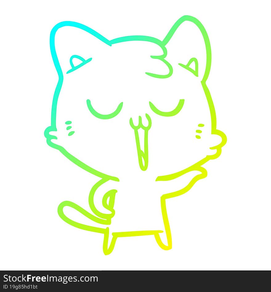 Cold Gradient Line Drawing Cartoon Cat Singing