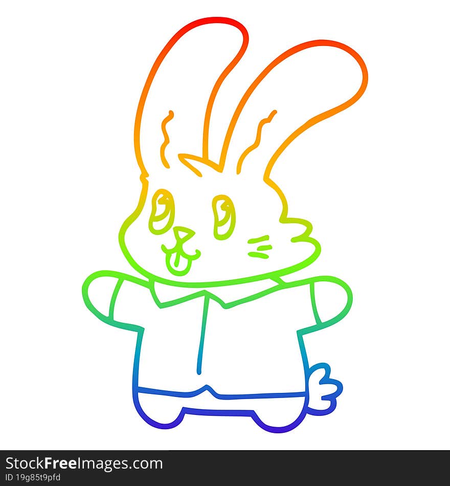 rainbow gradient line drawing of a cartoon jolly rabbit