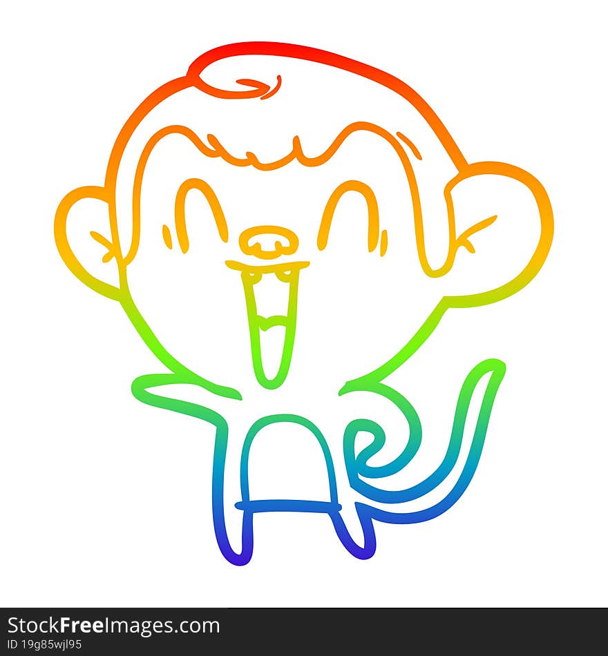 rainbow gradient line drawing of a cartoon laughing monkey