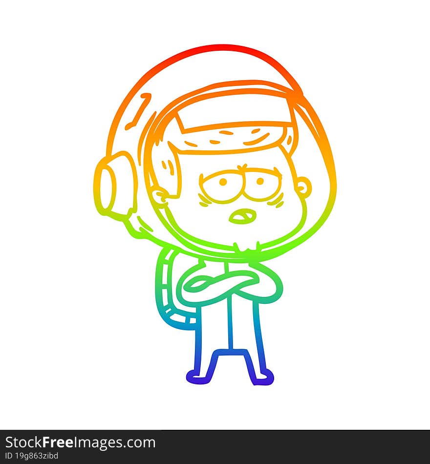 Rainbow Gradient Line Drawing Cartoon Tired Astronaut