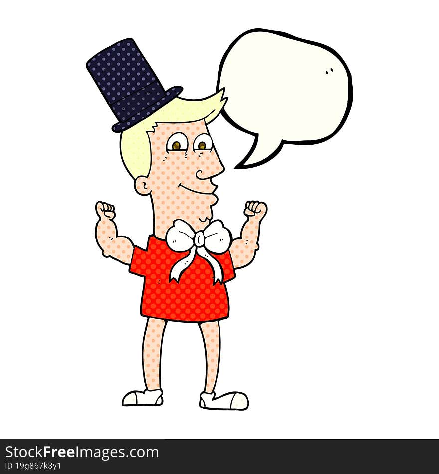 Comic Book Speech Bubble Cartoon Celebrating Man