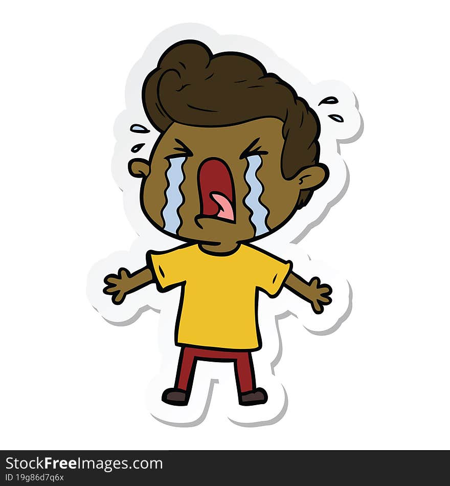 Sticker Of A Cartoon Crying Man