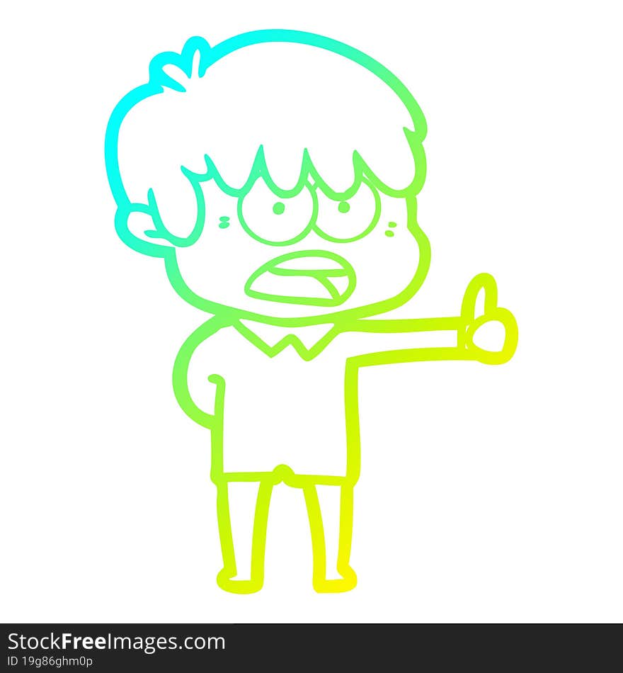 cold gradient line drawing worried cartoon boy