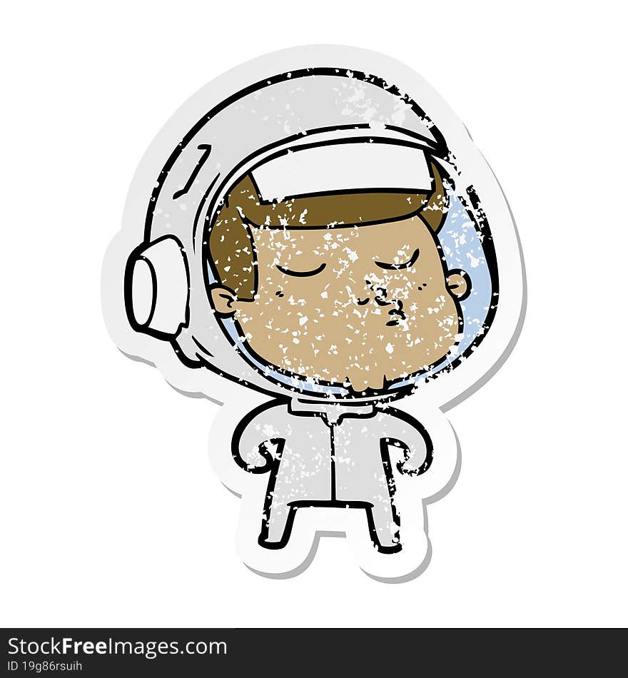 Distressed Sticker Of A Cartoon Confident Astronaut