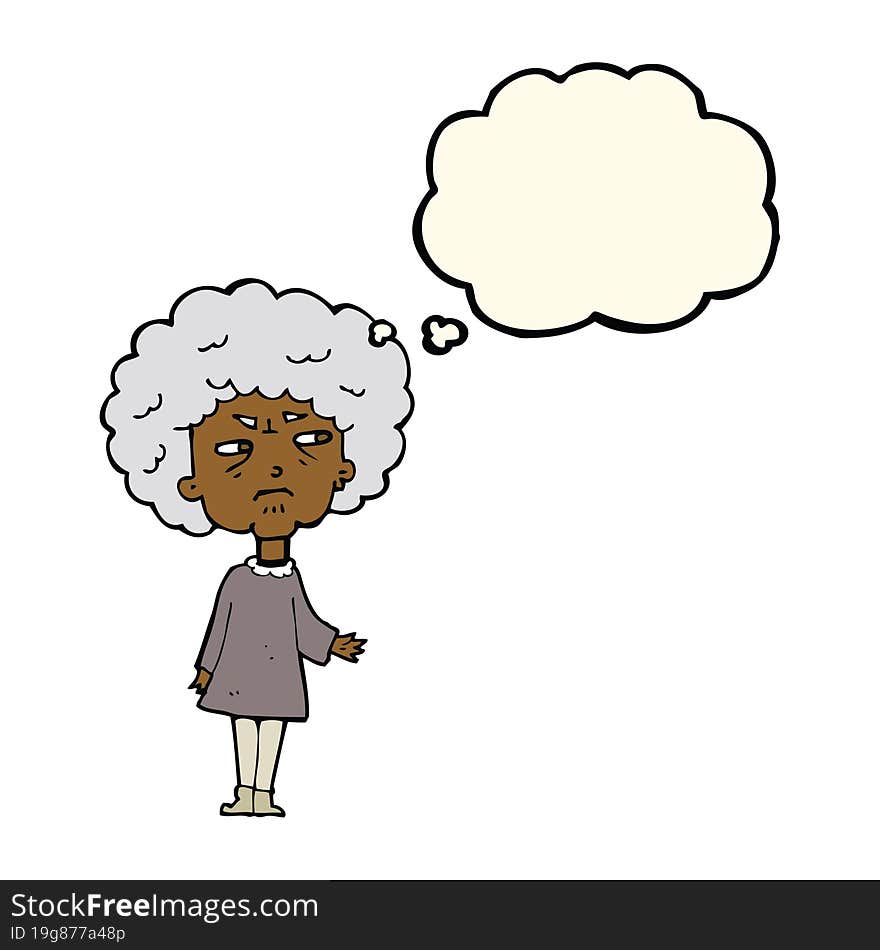 cartoon old lady with thought bubble