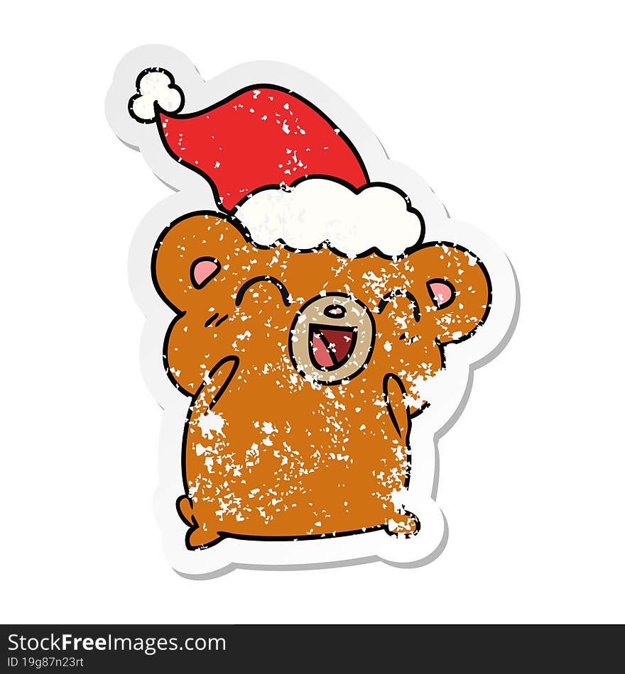 Christmas Distressed Sticker Cartoon Of Kawaii Bear