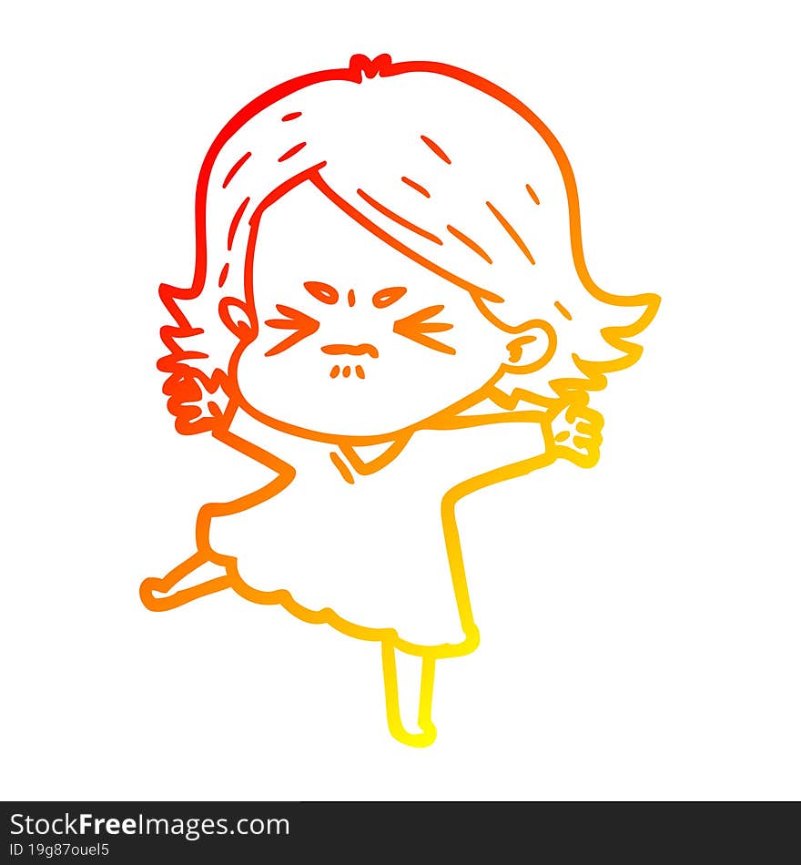 warm gradient line drawing of a cartoon angry woman