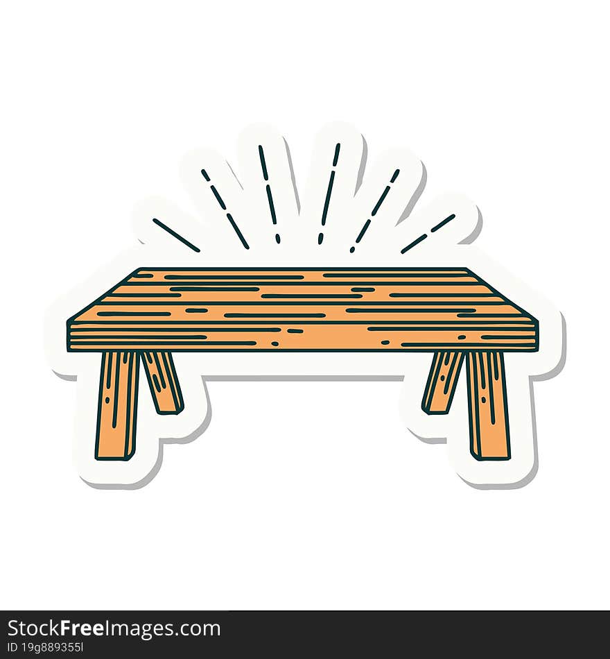 sticker of a tattoo style wood table