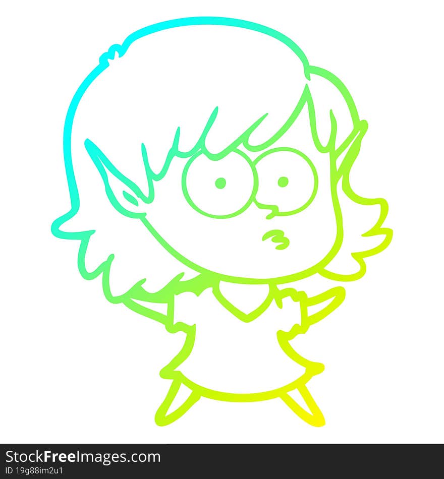 cold gradient line drawing cartoon elf girl staring