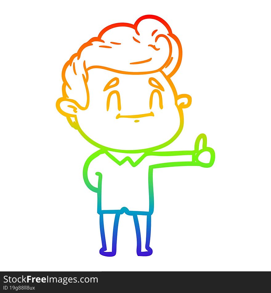 rainbow gradient line drawing happy cartoon man giving thumbs up