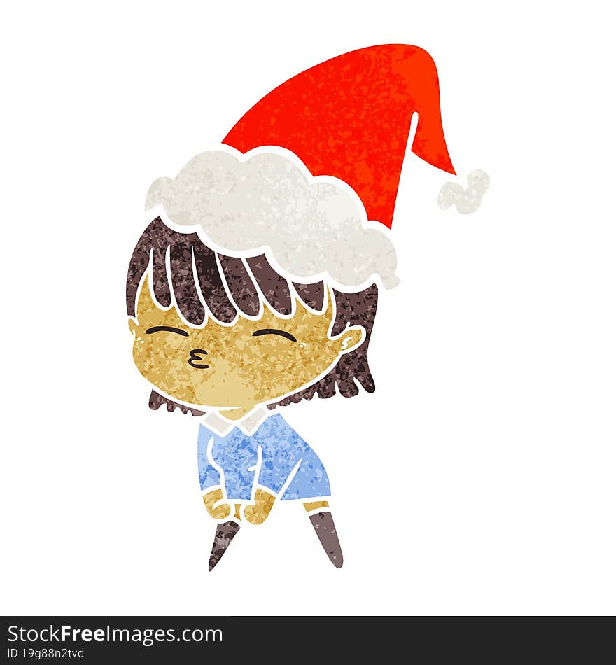 retro cartoon of a woman wearing santa hat