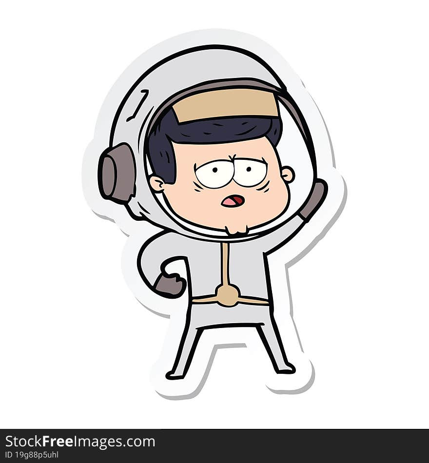 sticker of a cartoon tired astronaut