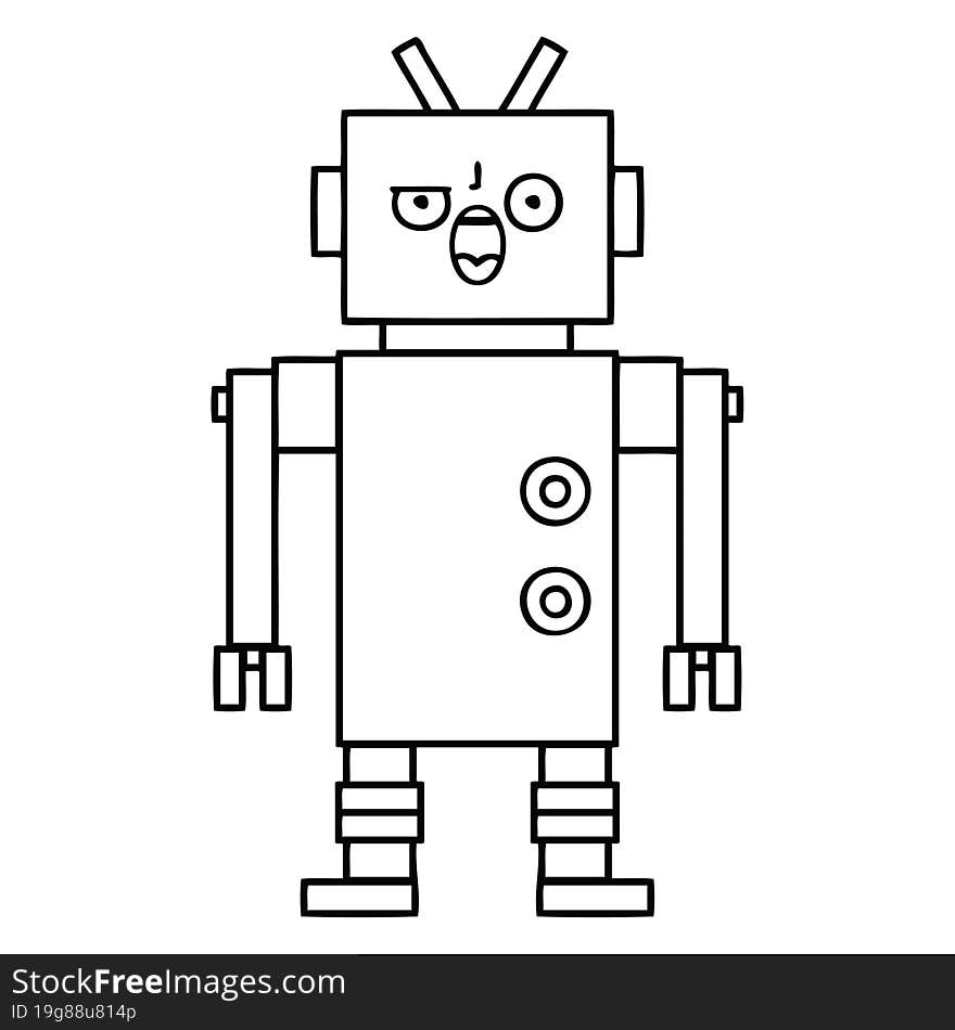 Line Drawing Cartoon Angry Robot