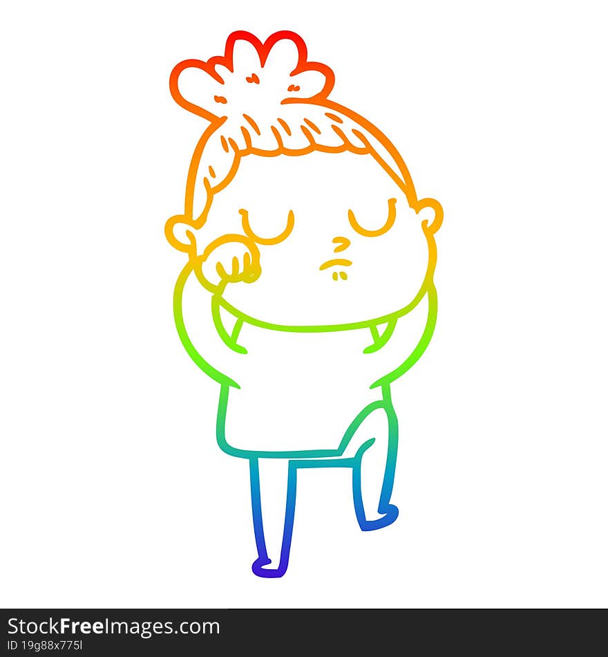 rainbow gradient line drawing of a cartoon calm woman