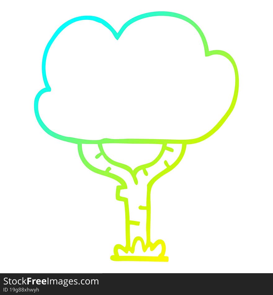 cold gradient line drawing of a cartoon tree